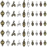 JIALEEY Pine Cone Acorn Charms Collection Mixed Tibetan Style Alloy Pinecone Pendants Nature Nuts Charm for Jewelry Making Accessory 50pcs(100g)