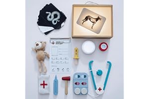Macabaka Doctor Kit for Toddlers 3-5, Pet Vet Pretend Play Toys for Kids, with X-Ray, Wooden Light Box, Medical Tools, STEM Educational Montessori Toys