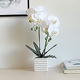 Artificial Orchids for Home Decor Indoor Silver Vase Orchids Artificial Flowers(White)