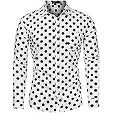 uxcell Men's Shirts Polka Dots Long Sleeve Slim Fit Printed Dress Button Down Shirt