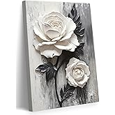 ZUGHRERF Black and White Rose Flower Canvas Wall Art Vintage Abstract Floral Picture Painting Artwork Blooming Flowers Poster Print for Living Room Bedroom Bathroom Home Decor Ready to Hang 12"X16"