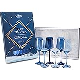Winter Blue Christmas Wine Glasses Set of 6 Colored Crystal 12oz Navy Tall Stemmed Glassware for Holiday Celebrations, Elegant Drinkware Gift for Him, Her, Friends, Winter Snow Party Decor Gifts