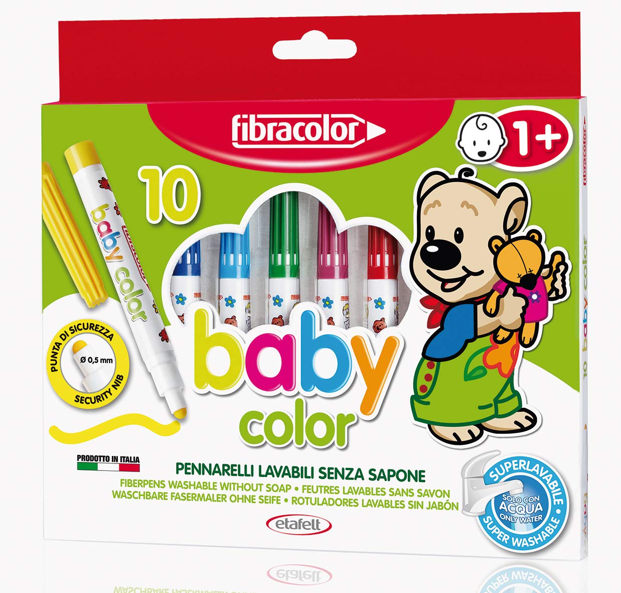 FIBRACOLOR Baby Color Markers - Pack of 10 Colours, Superwashable with Water Only
