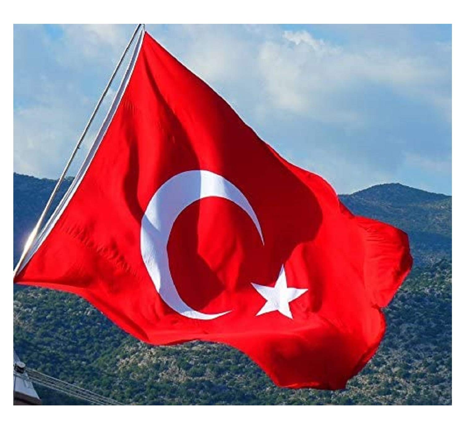 Özel-Versand XL Turkish giant flag Bayrak Turkish 1.5 x 2.25 metres premium quality thick woven Alpaca fabric (not nylon) weatherproof / double hemmed edge, 2 robust eyelets
