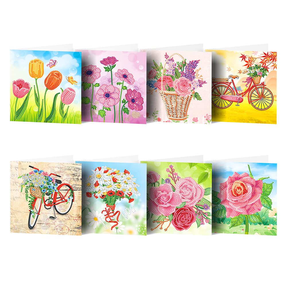 Merrwon Diamond Art Cards Set,8PCS DIY Diamond Birthday Cards,5D Handmade Greeting Cards with Envelopes for Birthday,Thanksgiving,Mother's Day,Christmas
