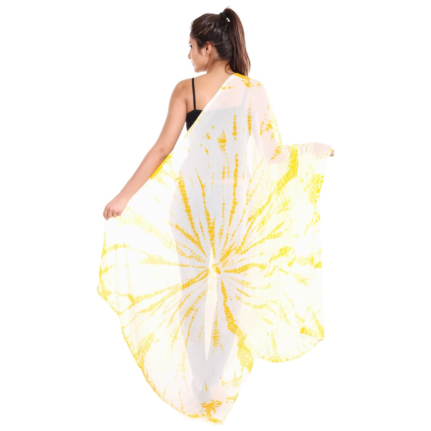 zaributi pure chiffon tie and dye dupatta with pom pom lace