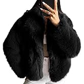 COZYPOIN Womens Faux Fur Jacket Fluffy Fur Coat Cropped Long Sleeve Lapel Button Down Fuzzy Winter Outerwear