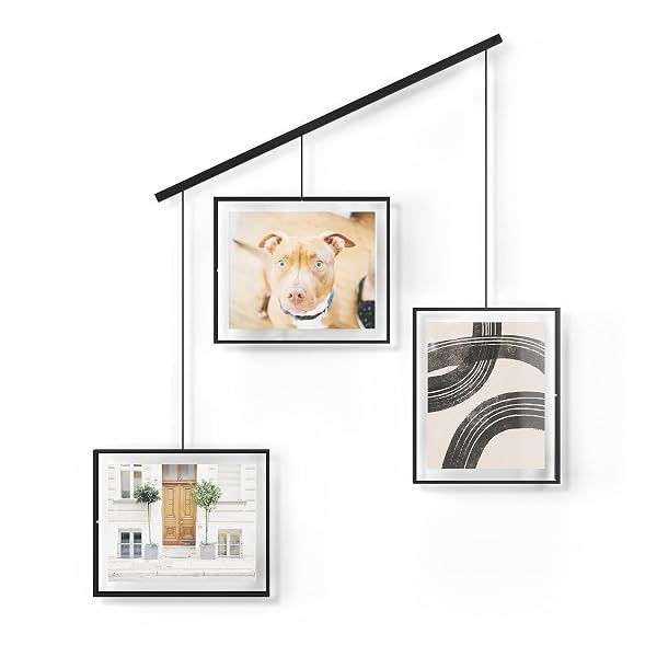 UMBRA EXHIBIT PICTURE FRAME GALLERY SET, ADJUSTABLE WALL COLLAGE DISPLAYS THREE 8″X10″ PHOTOS, SET OF 3, BLACK