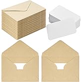 jiebor 100 Sets Small Kraft Envelopes with Small Blank Gift Business Card Wedding Invitation Pocket Envelopes for Graduations Wedding Shower Holiday 2.7 x 4 Inch Brown