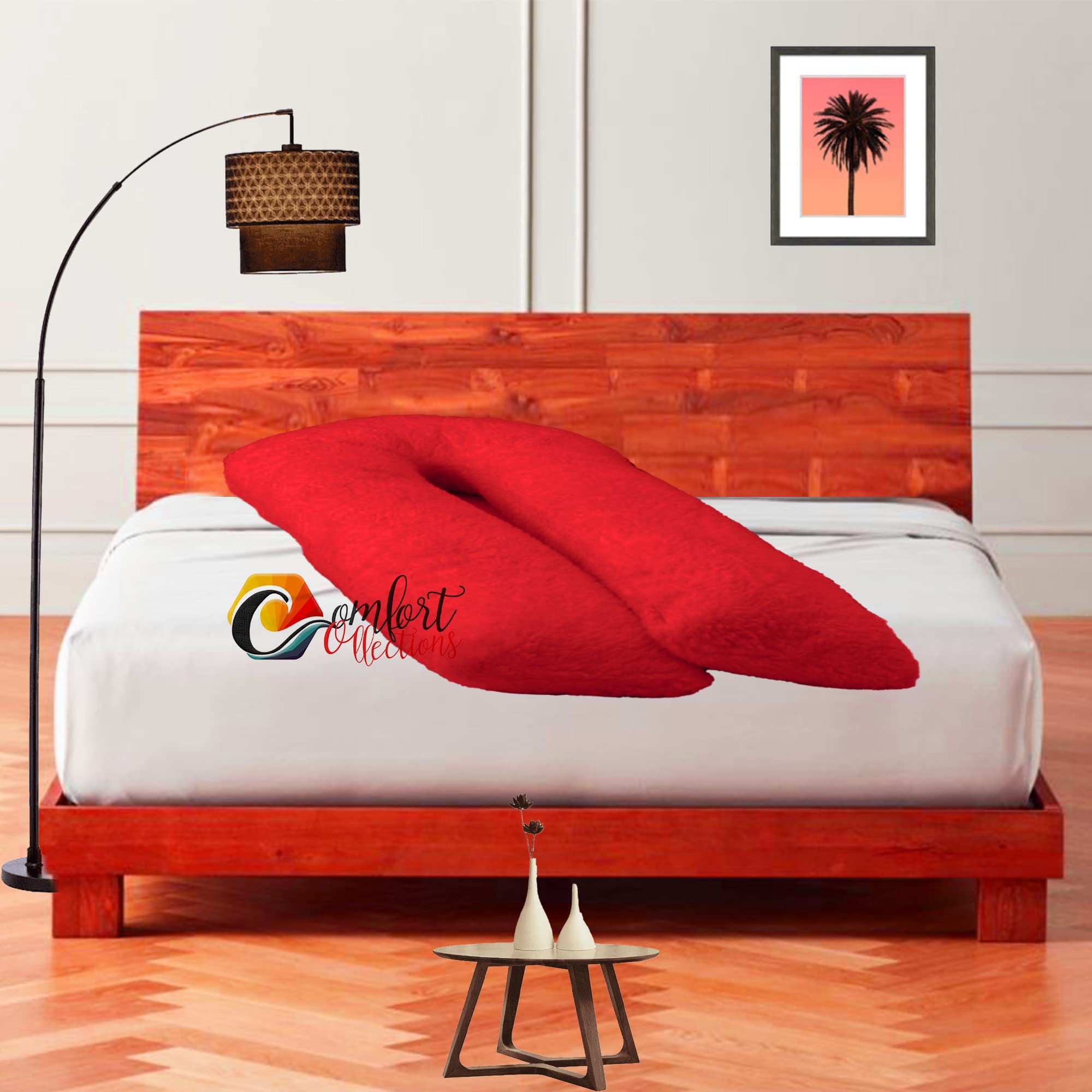 Teddy Fleece Full Body 9FT U Shaped Orthopaedic Pillowcase Cover With Zip Maternity Nursing Pregnancy Super Soft Snug Cuddles 9 Feet Pillowcase U Cover Red 75cm x 135cm Approximate