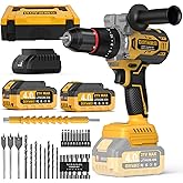 GoYwato 1239In·lbs Cordless Hammer Drill - 21V Brushless Electric Power Impact Drill Set w/ 2 x 4.0Ah Battery & 1/2" Self-Locking Metal Chuck & 42PCs Accessory for Drilling Wood Bricks Metal Concrete