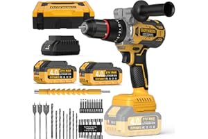 GoYwato 1239In·lbs Cordless Hammer Drill - 140N·m 21V Brushless Electric Power Impact Drill Set w/ 2 x 4.0Ah Battery & 1/2Inch Self-Locking Metal Chuck & 36Pcs Accessory for Drilling Wood Bricks Metal