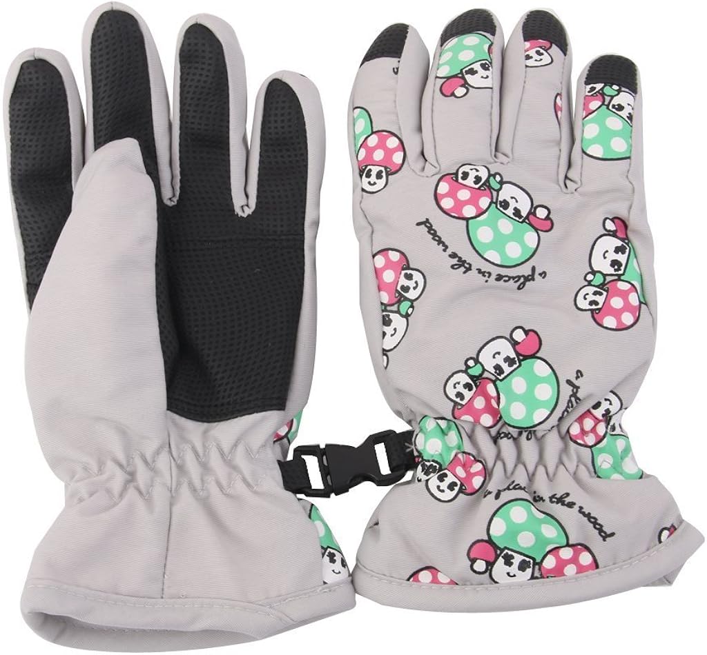 Kids Snowboard& Ski Gloves Waterproof Winter Snow Glove Age 2-4 for Outdoor Sports Mushroom Pattern, Light Gray - Image 3