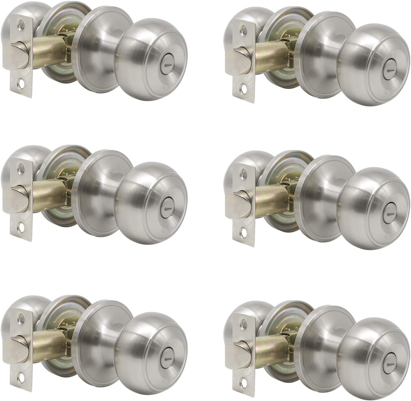 6 Pack Brushed Nickel Privacy Door Knobs, Modern Bedroom Door Handles