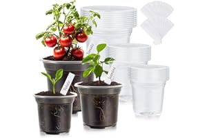FRYSMU 36 Pack 5/6/7 Inch Reinforced Nursery Pots for Plants, Clear Plastic Plant Pots with Drainage Holes, High Transparency