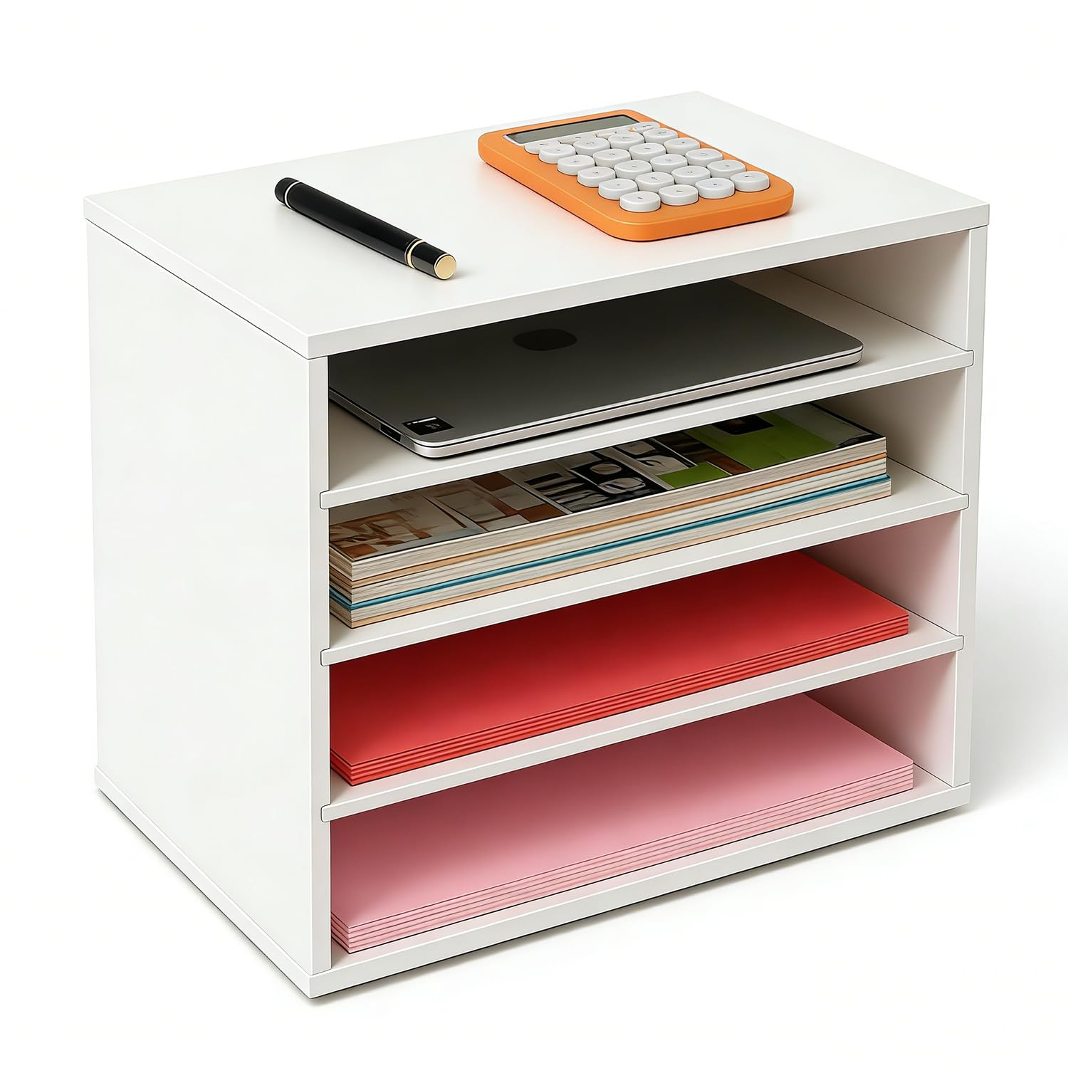 eMerit Wood Desktop Organizer Paper Storage Letter Tray File Sorter with Adjustable Shelves for Home Office,White