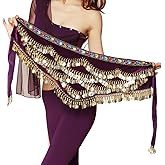Wuchieal Women's Triangular Belly Dancing Hip Scarf Wrap Skirt with Gold Coins