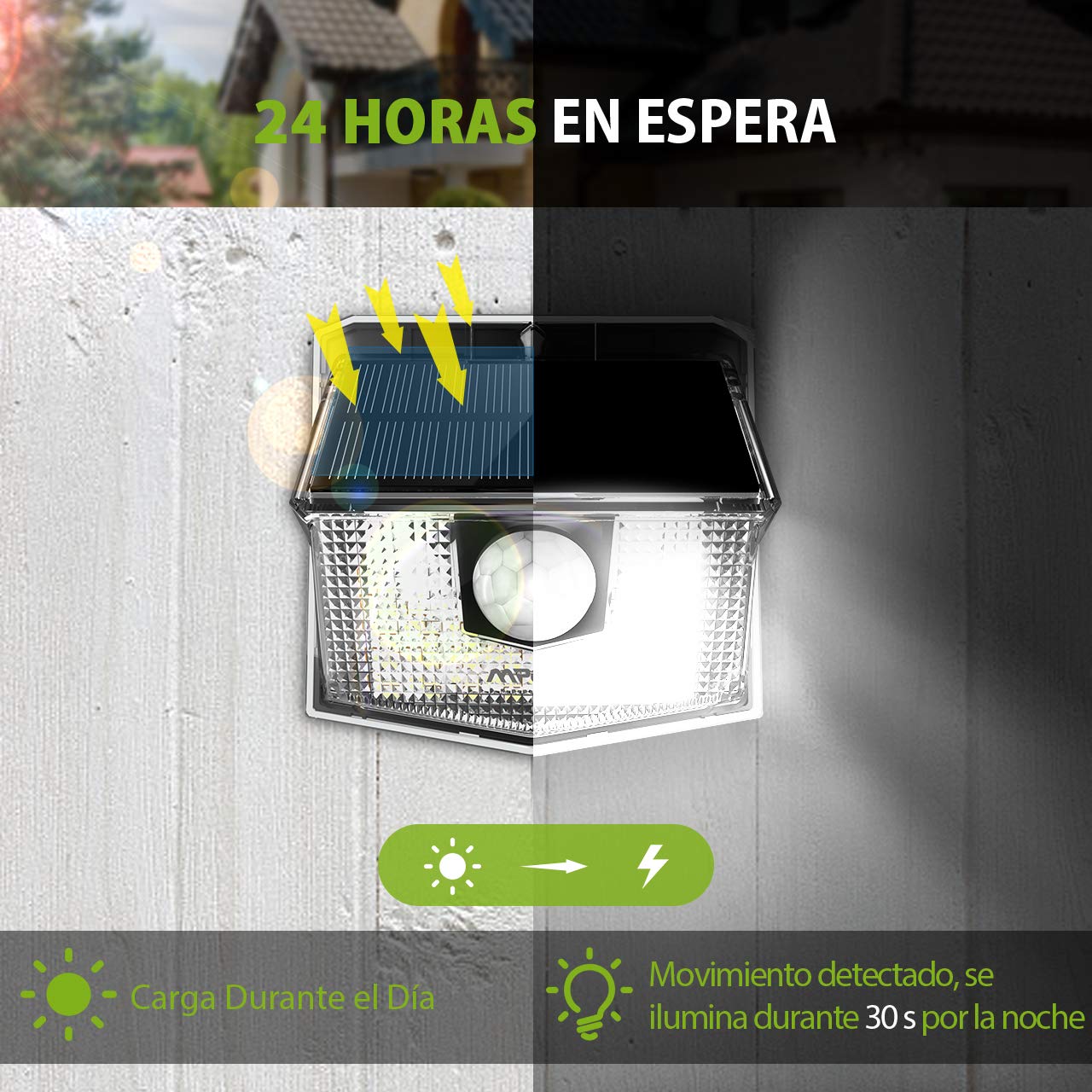 Mpow Lámpara Solar, 30 LED Luz Solar de Exterior, Ángulo de Iluminación de 270°, PIR Sensor de Movimiento, Impermeable IP65, Fácil de Instalar, ...