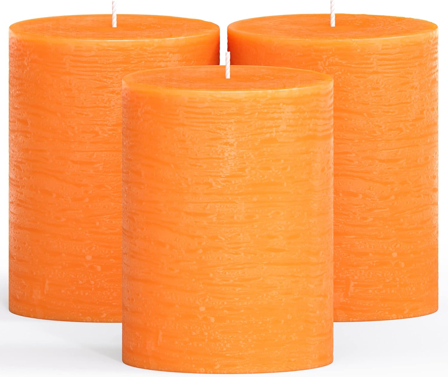 Candles & Holders - CANDWAX 3x4 Pillar Candles Set of 3 - Decorative Rustic Candles Unscented and No Drip Candles - Ideal as Wedding Candles or Large Candles for Home Interior - Orange Candles