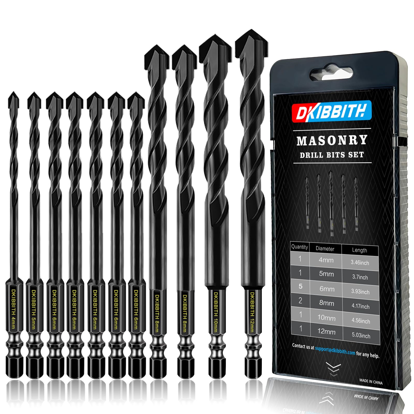 11 Pcs Masonry Drill Bits Carbide Concrete Drill Bit Set for Stone Tile Brick Ceramic Glass Metal Sheet Plastic and Wood, Quick Change 6mm Hex Shank, Size 4mm,5mm,6mm,8mm,10mm,12mm with Case โ image 1