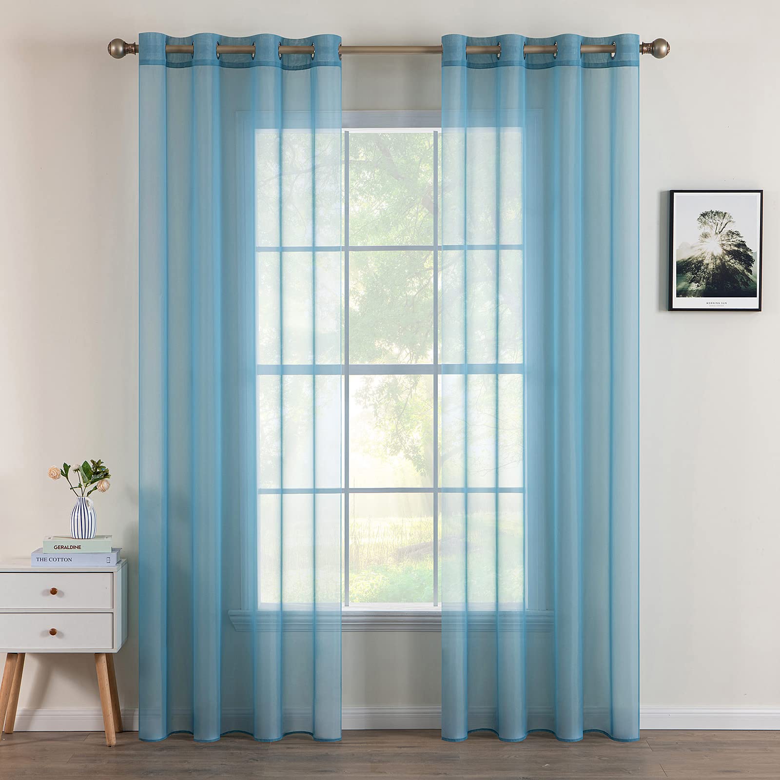 MIULEE 2 Panels Solid Color Sheer Window Curtains Smooth Elegant Window Voile Panels/Drapes/Treatment for Bedroom Living Room 55" Wx88 L Grey-Blue, Grommet Top