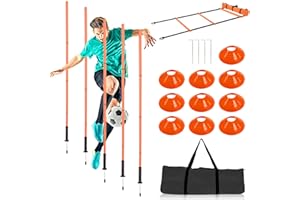 Ganggend Soccer Training Equipment Agility Training Poles Equipment Includes 6 Flexible Agility Poles, 1*Speed Agility Ladder, 10*Soccer Cones for Speed Training, Soccer Training, Basketball Athletes