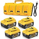 TUKOPK 4 Packs 12000mAh Replacement for Dewalt 20V Battery and DCB104 4-Port Charger Compatible with Dewalt 20V MAX Battery DCB207 DCB206 DCB204 DCB200 DCB201 DCB203
