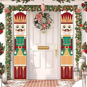 Trubetter Nutcracker Christmas Decorations - Outdoor Xmas Decor - Soldier Model Nutcracker Banners for Front Door Porch Garden Indoor Exterior Kids Party (Orange)