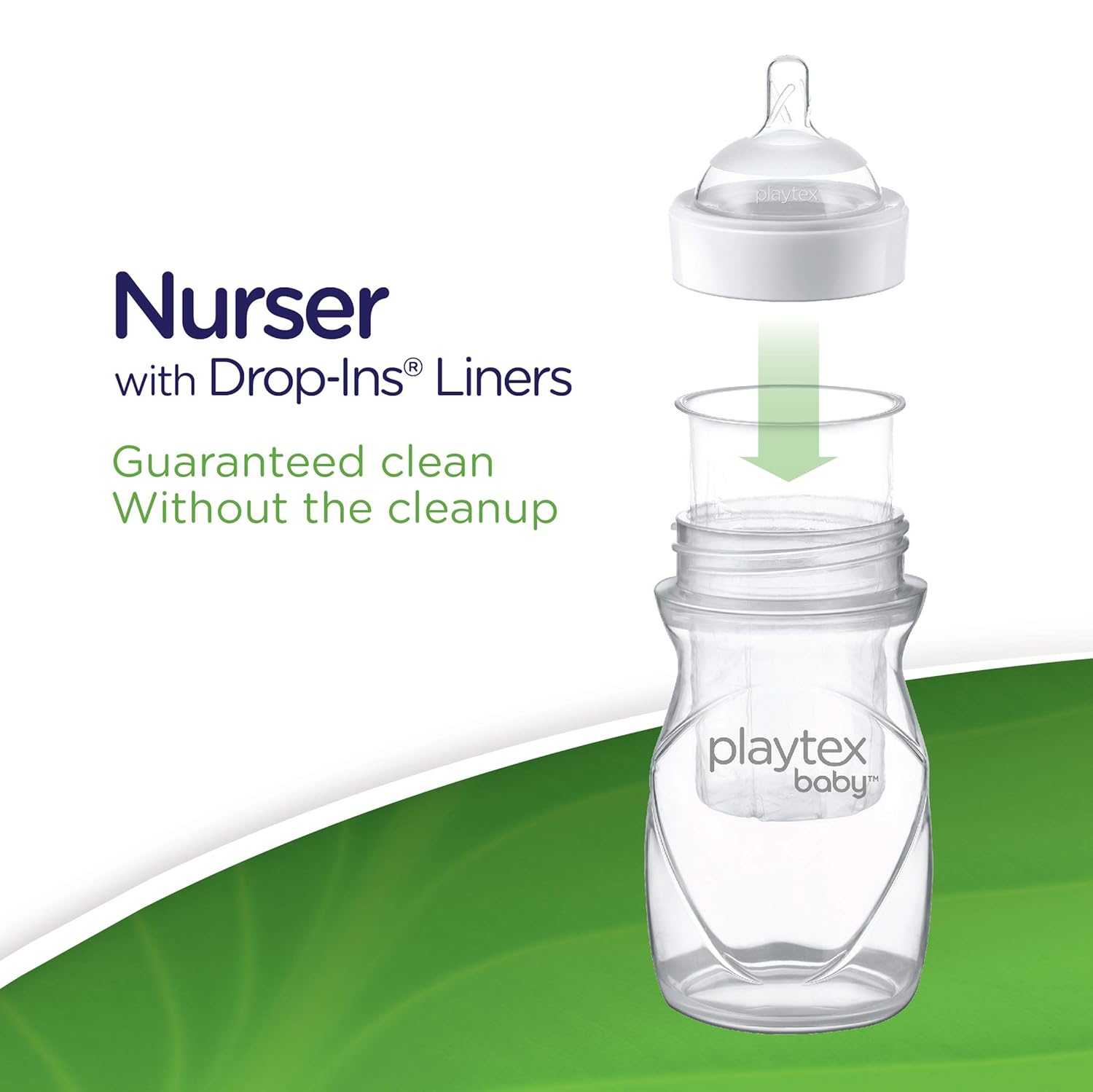 Playtex Baby Nurser Bottle with Pre-Sterilized Disposable Drop-Ins Liners, Closer to Breastfeeding, 8 Ounce Bottles, 3 Count : Baby