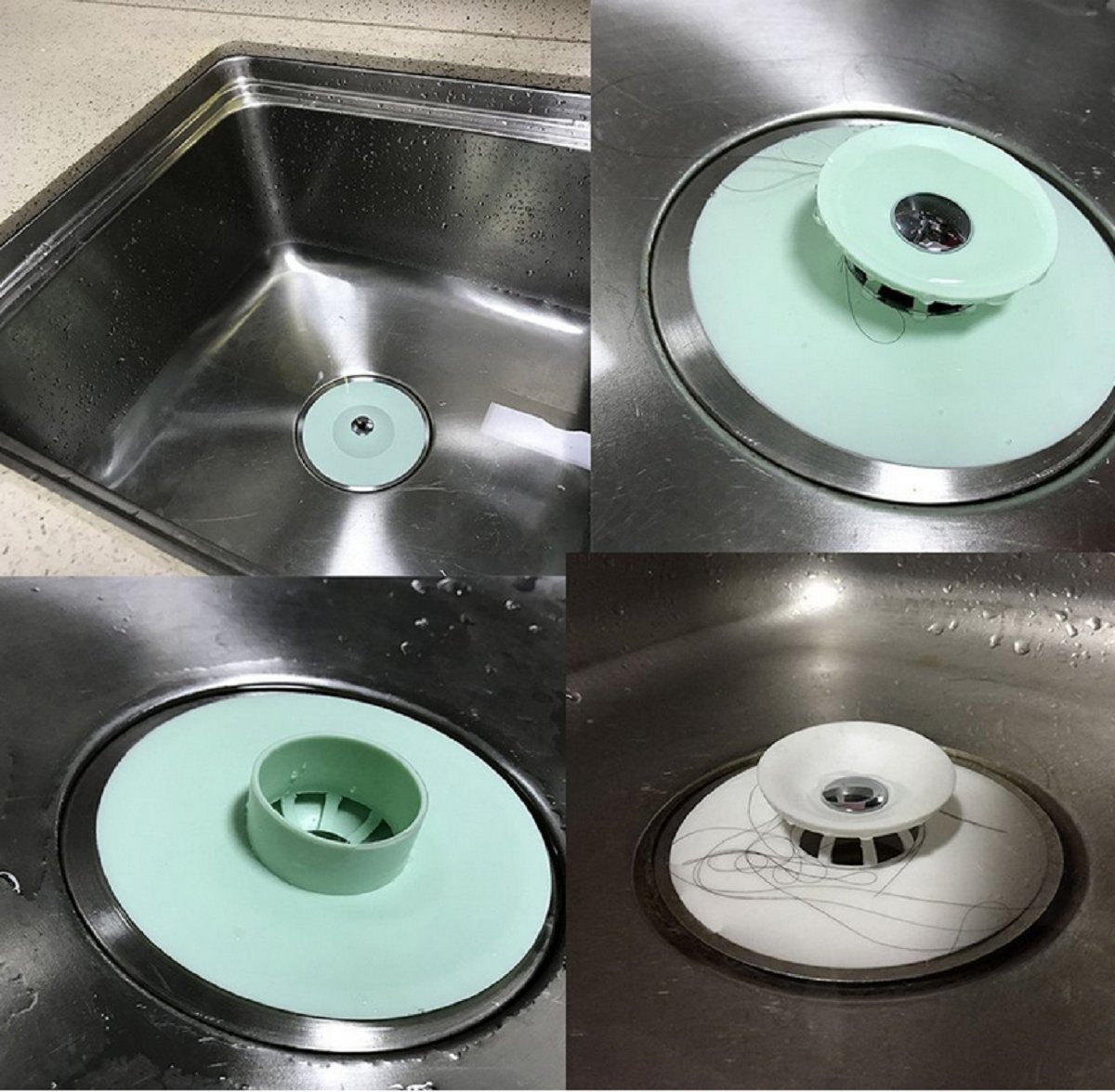 MBSSHI Multi-function Drain Stopper and Hair Catcher of 3 Colors and Strainer for Floor, Laundry, Kitchen and Bathroom (3pack)