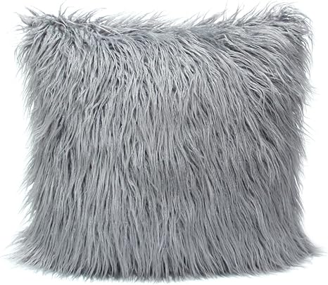 Amazon Co Jp Play Tailor ファークッションカバー フェイクファー クッションカバー ふわふわ 車用品 背当て 座布団 秋冬インテリアに インテリア45 45cmグレー ホーム キッチン