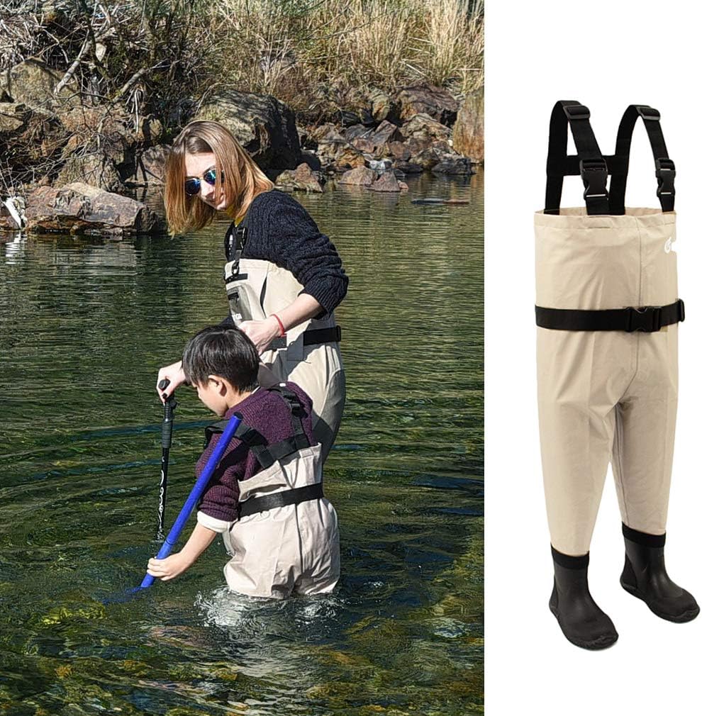 Children's Waterproof Fishing Waders ，Kid's Wader with Rubber Boots for