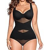 Gotoly Shapewear for Women Tummy Control Bodysuit Faja Body Shaper Waist Trainer V Neck Body Suit with Built in Bra