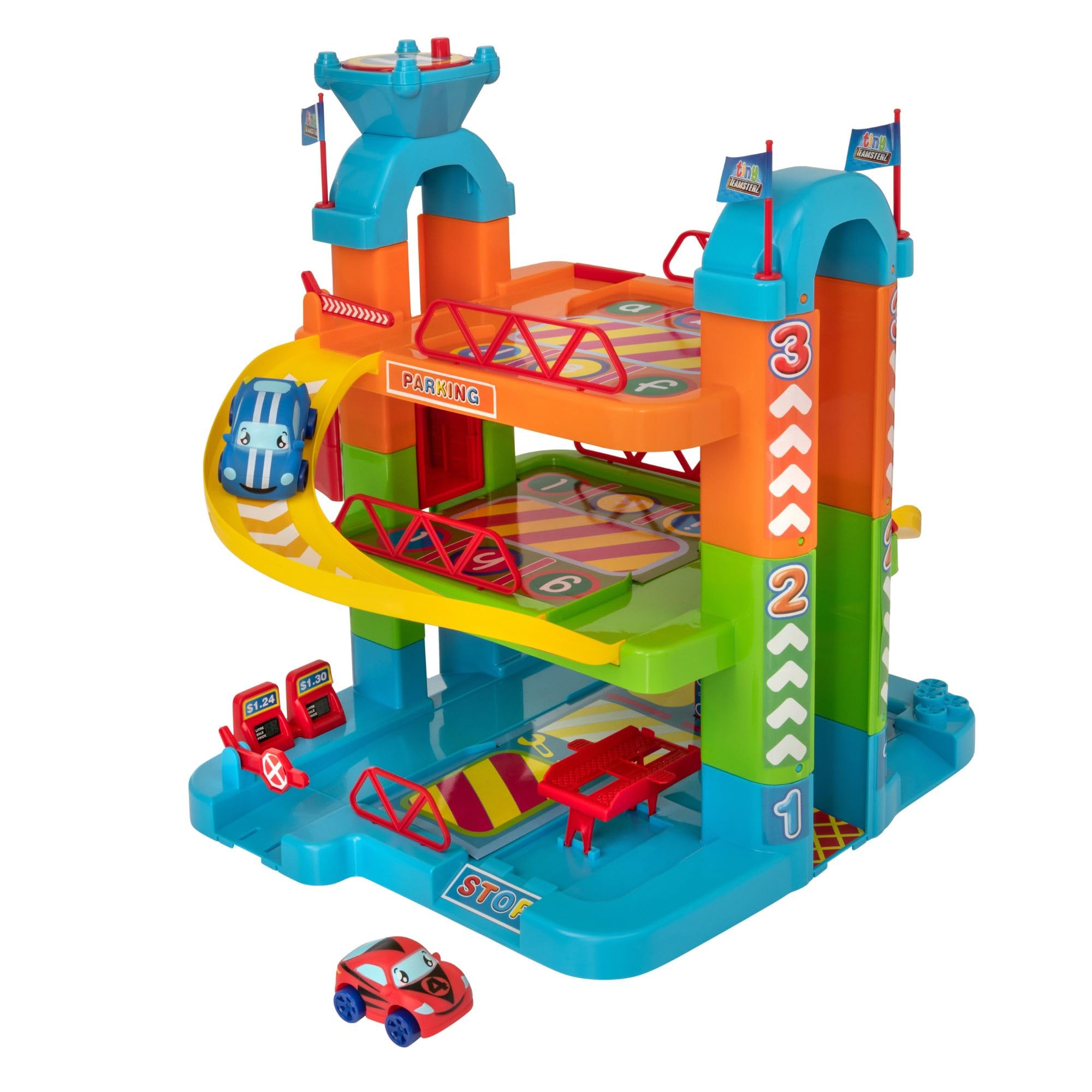 Tiny Teamsterz Tower Garage Playset | Includes 1 Soft Touch Play Cars | Featuring A Helicopter Pad, Parking And Two Different Toy Car Ramps | Kids Playset Toy Vehicles Great | 3+
