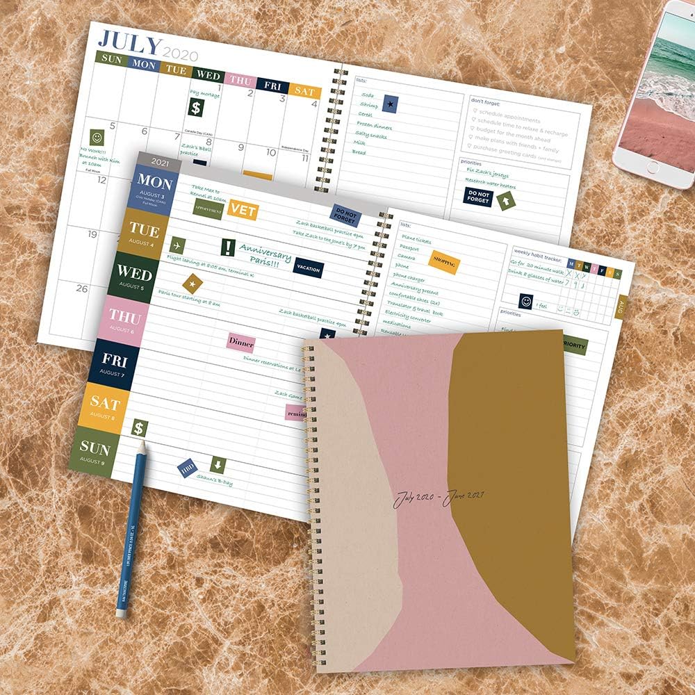 Neapolitan Large Daily Weekly Monthly July 2020 - June 2021 Planner + Coordinating Planning Stickers : Office Products