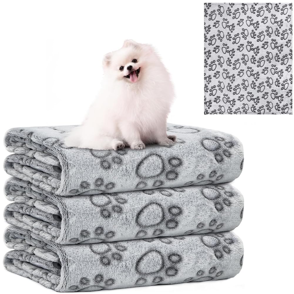 LATRAT Pack of 3 Dog Blanket Cat Blankets Washable and Fluffy Cuddly Blanket Dog Fluffy Cat Blanket Sofa Protector for Dogs Dog Blanket Sofa Grey