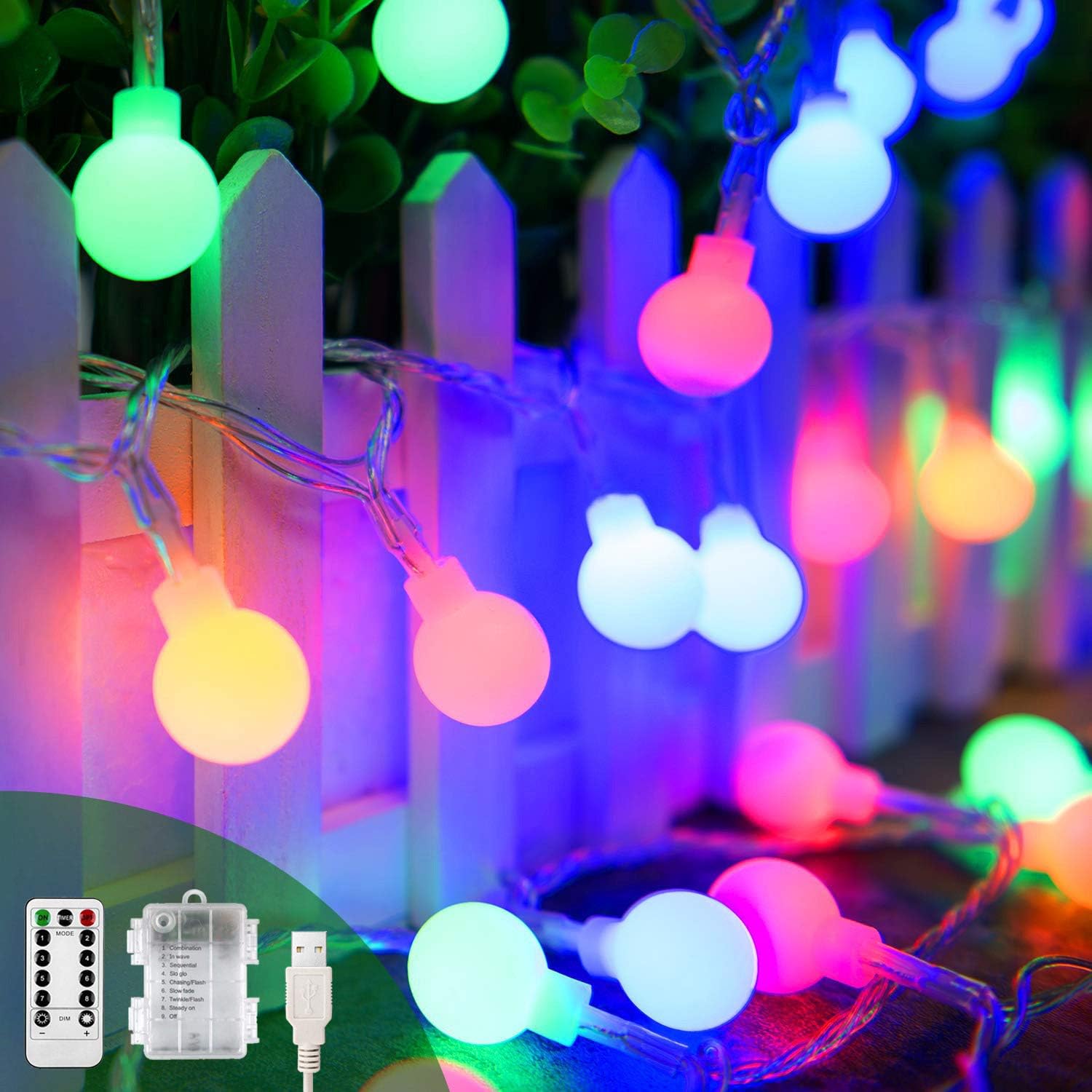 Battery Powered USB 2 in 1 Globe Fairy Lights Remote Control 40Ft 100
