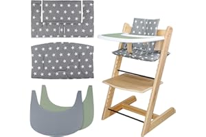 LLHQAMT for Tripp Trapp High Chair Cushion, Comfortable for Tripp Trapp High Chair Cushion, with Two High Chair Placemat, for Tripp Trapp Cushion Set Makes It More Comfortable for Baby (Gray Stars)