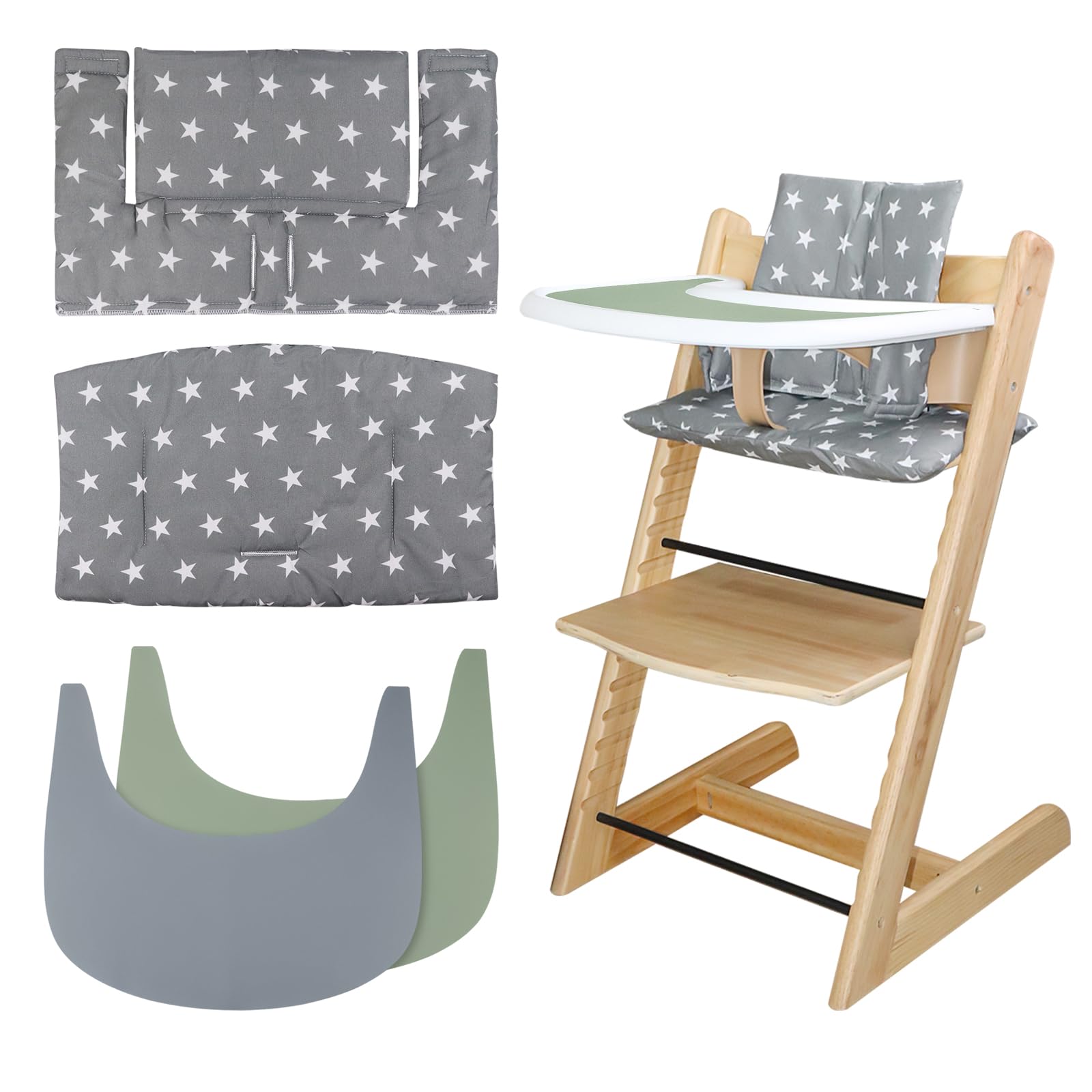 Photo 1 of LLHQAMT for Tripp Trapp High Chair Cushion, Comfortable for Tripp Trapp High Chair Cushion, with Two High Chair Placemat, for Tripp Trapp Cushion Set Makes It More Comfortable for Baby (Gray Stars)