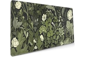Sage Green Floral Mouse Pad XXL 35.4 X 15.7 Inch Plant Flower Pattern Botanical Design Extended Large Gaming Mousepad Keyboar
