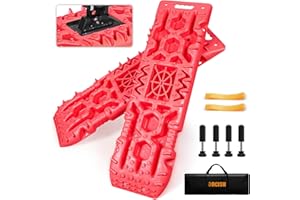 ORCISH New 2PCS 42''x12.2'' Large Recovery Traction Boards with Jack Lift Base, Traction Tire Ladder and Mat for Sand Snow Mud 4WD, Recovery Gear with 4 Mounting Pins and Carry Bag