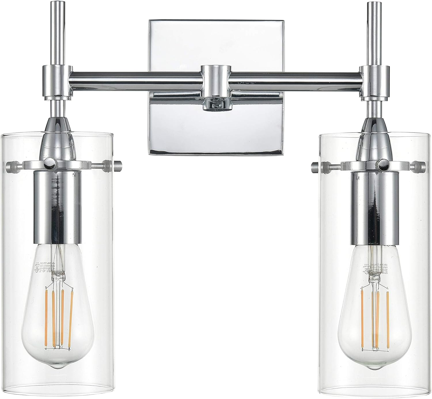Effimero Chrome Bathroom Vanity 2 Light Fixture - Modern Over Mirror Lighting with Clear Glass Shades - - 