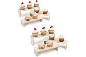 YFEEN Display Wood Stand 6Packs Wooden Risers for Vendor Events,3 Tier Stackable Wooden Cupcake Stand,Farmhouse Decor Wood Dessert Table Display Set Cologne Perfume Organizer Showcase Items (Natural, 7.8''x 8.5''x 9.3'')