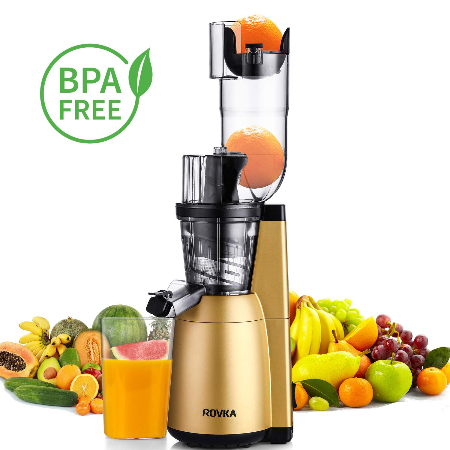 Slow Masticating Juicer, ROVKA High Nutrient and Vitamins Juice Extractor, 3.15 Inches Wide Chute Cold Press Juicer for Fruit and Vegetable
