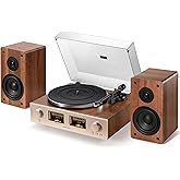 QLEARSOUL HiFire X Vinyl Record Player with 100W Speakers &amp; VU Meter | Audiophile HiFi Turntable System, 100W RMS Bookshelf Speakers, DSP Preamp, 33/45 RPM, RCA Line In/Out