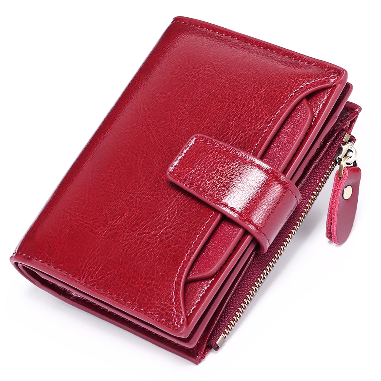 SENDEFN Women's RFID Blocking Leather Small Compact Bi-fold Zipper Pocket Wallet Card Case Purse with ID Window