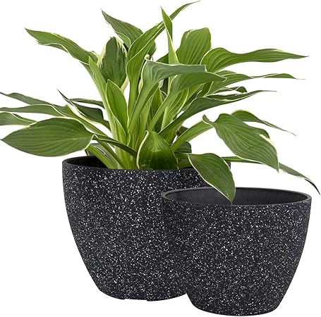 Amazon.com : Flower Pots Outdoor Indoor Garden Planters, Plant Containers with Drain Hole, Speckled Black (8.6 + 7.5 Inch) : Garden & Outdoor