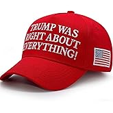 Baseball Hat Compatible with Trump Hats Trump was Right About Everything Hat Flag, Red Color