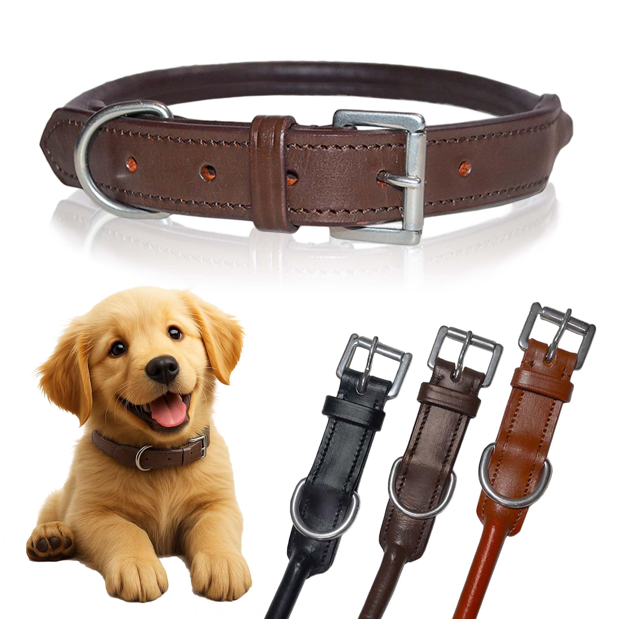 SIE Rolled Leather Dog Collars (10'', Brown)