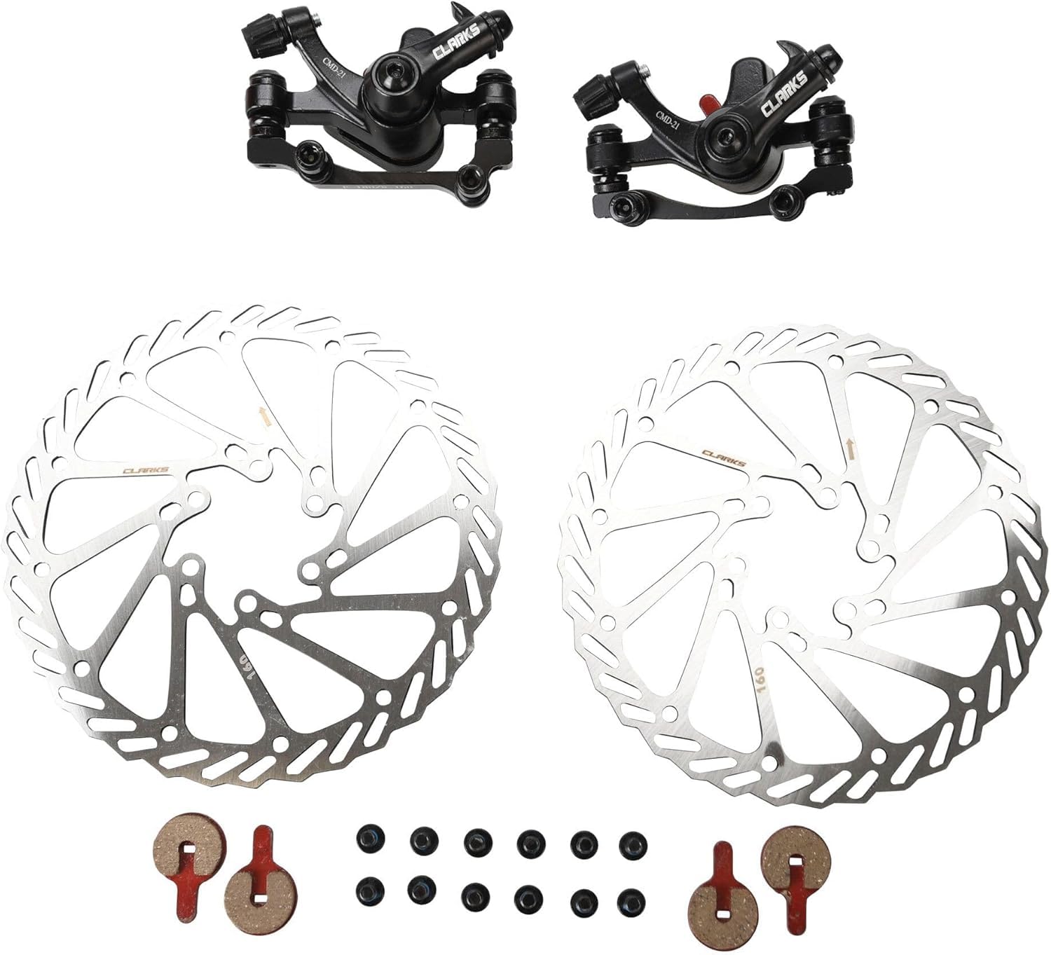 Clarks Cycle Systems CMD-21 Mechanical Disc Brake Set, Including Rotors, IS Mounts, 160/160mm